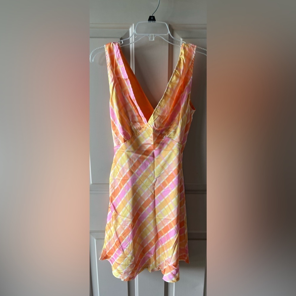 Peach Plaid Satin Mini Audrey Slip Dress | Y2K Peppermayo NWT 6 #1936 - Picture 3 of 8